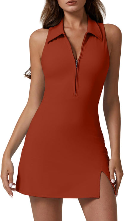 Red sleeveless dress with a zipper detail on a white background