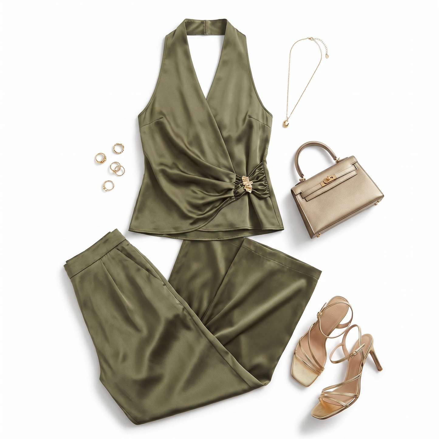 Surplice Sleeveless Top and Pants Set