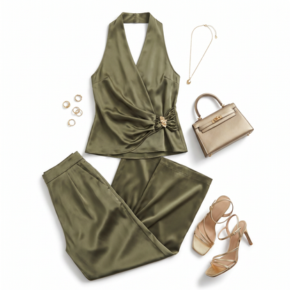 Surplice Sleeveless Top and Pants Set