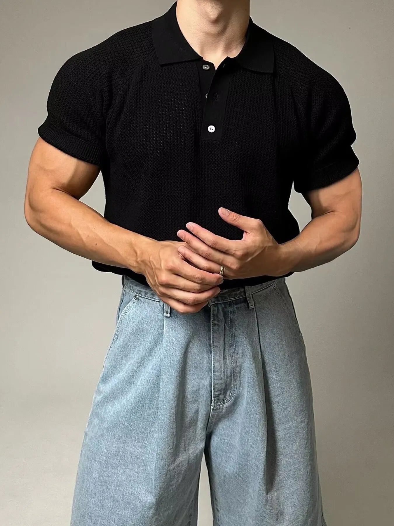 HARBOR WAFFLE-KNIT RAGLAN POLO