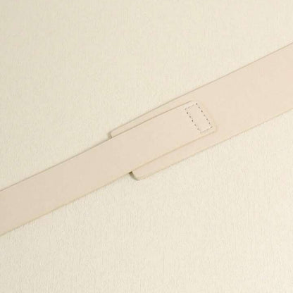 Close-up of a beige belt on a matching fabric background