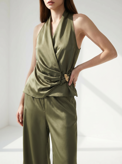 Surplice Sleeveless Top and Pants Set