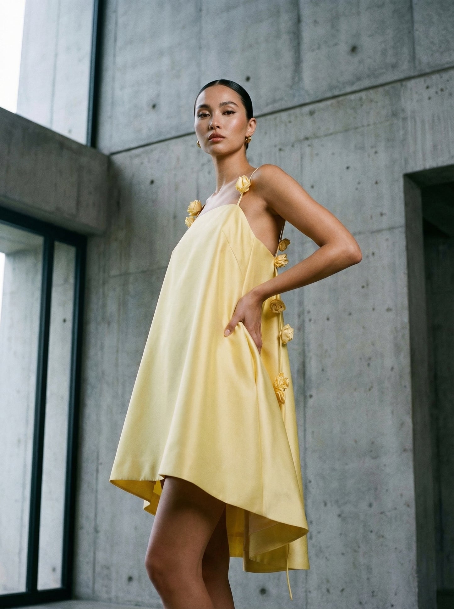 ROSETTE HIGH-LOW MINI DRESS