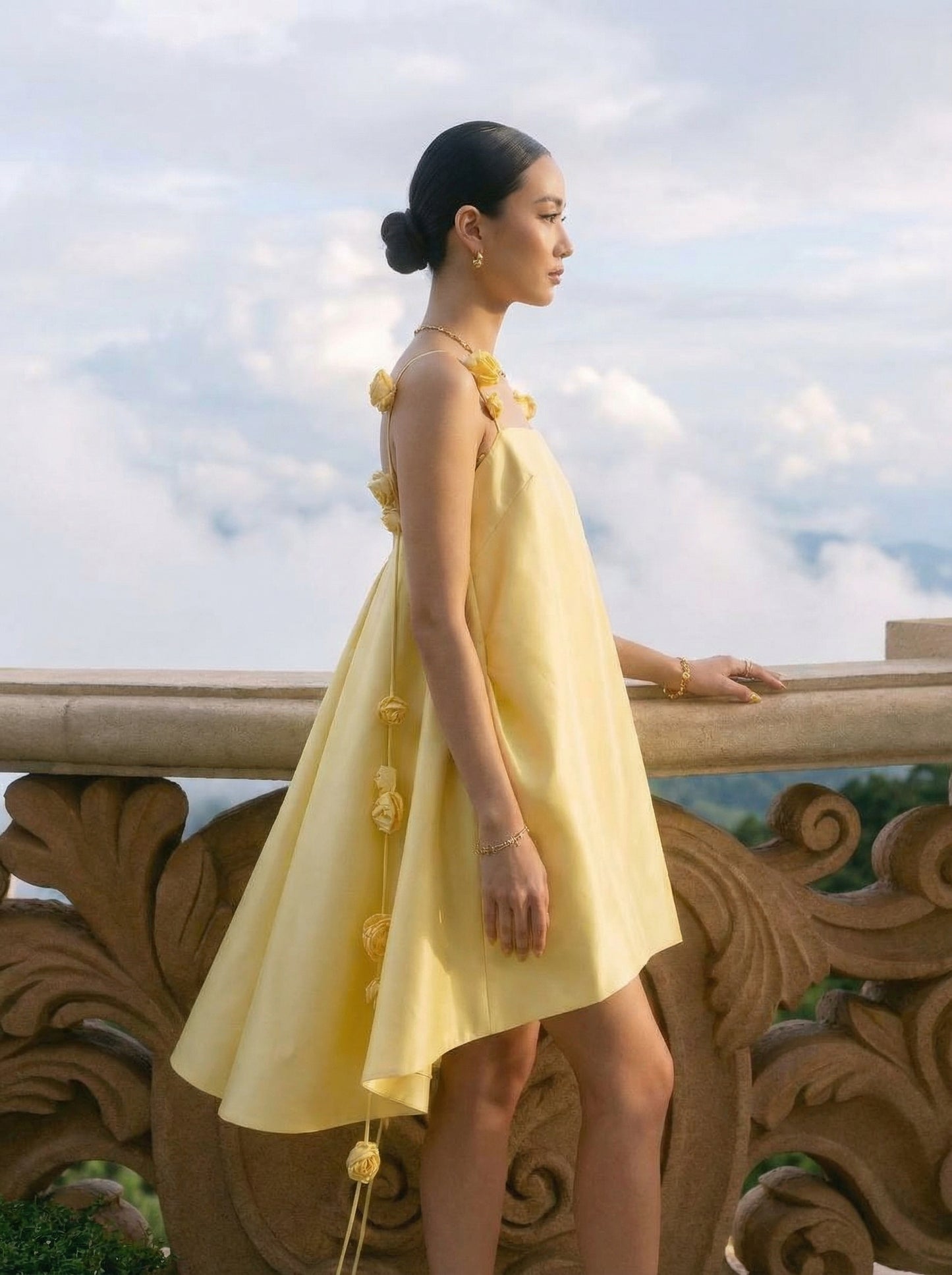 ROSETTE HIGH-LOW MINI DRESS