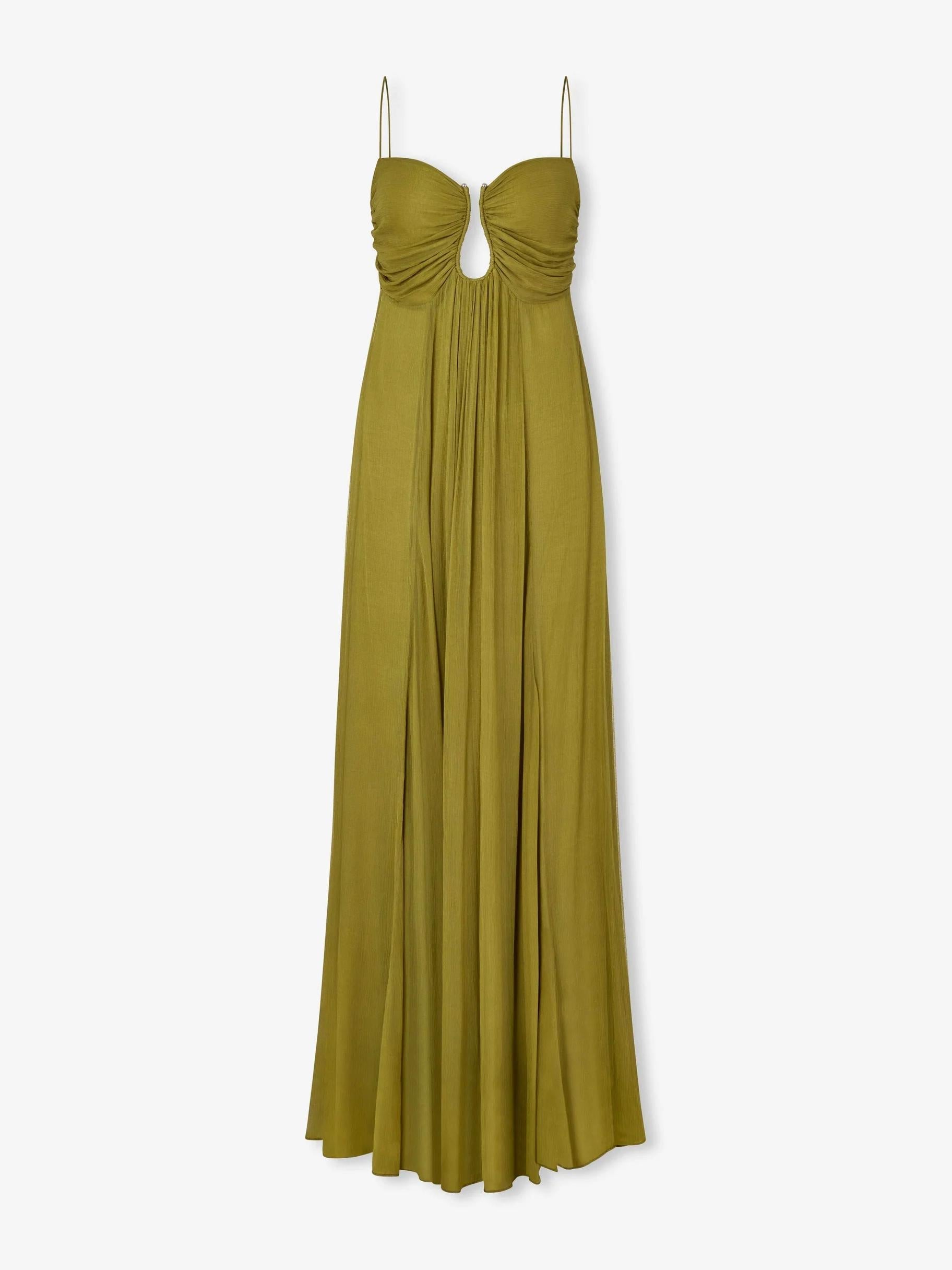 Green evening gown on a white background