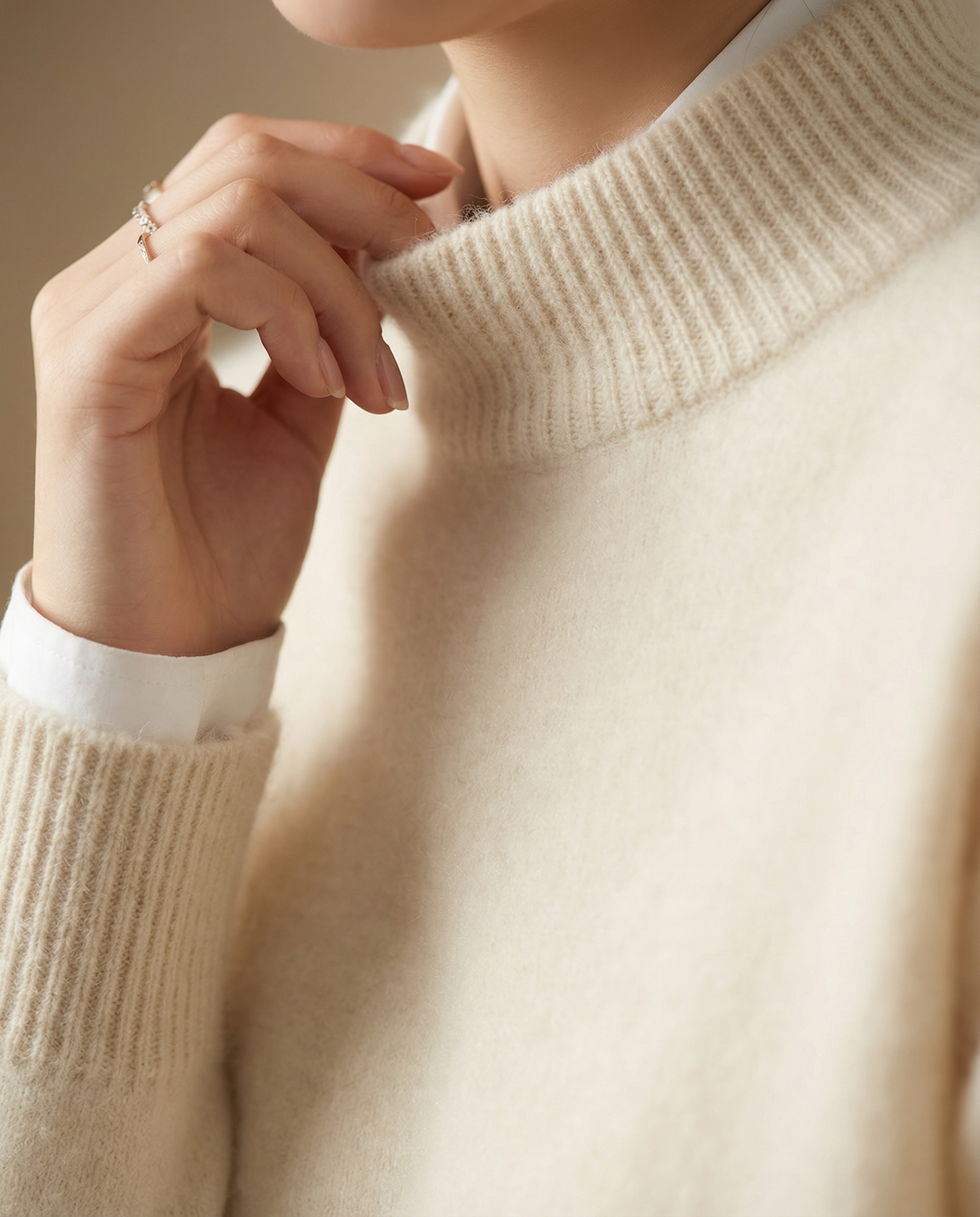 ROWAN CASHMERE SEMI-TURTLENECK SWEATER