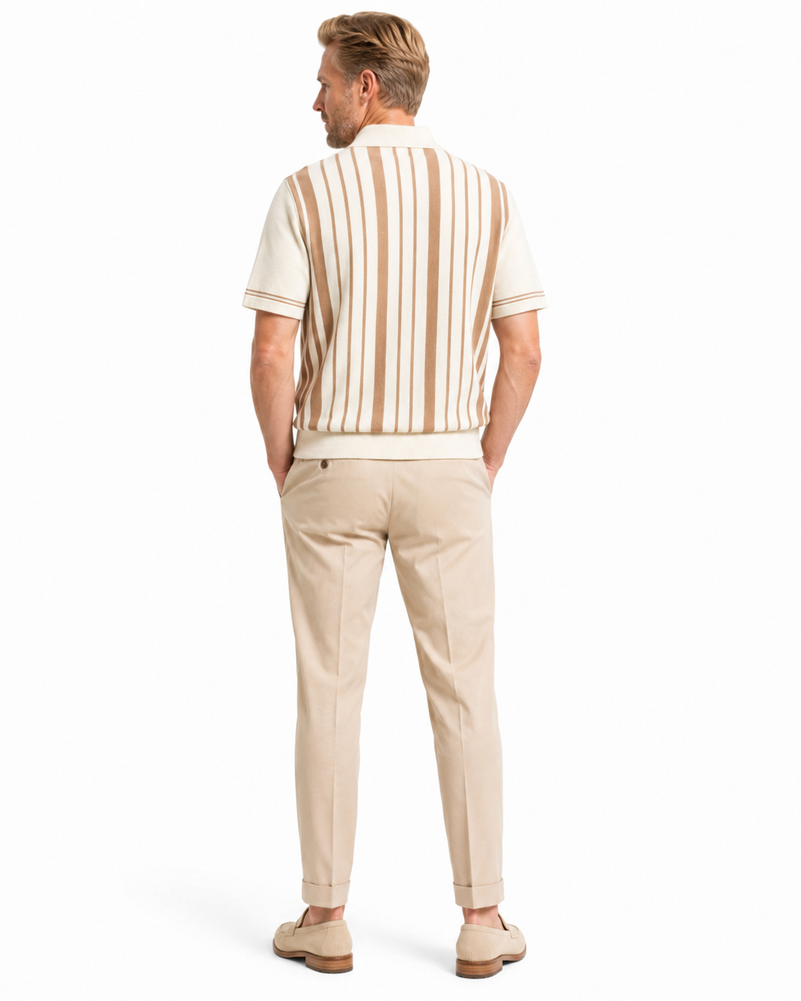 The Riviera Striped Cotton Knit Cardigan Zip Polo Shirt