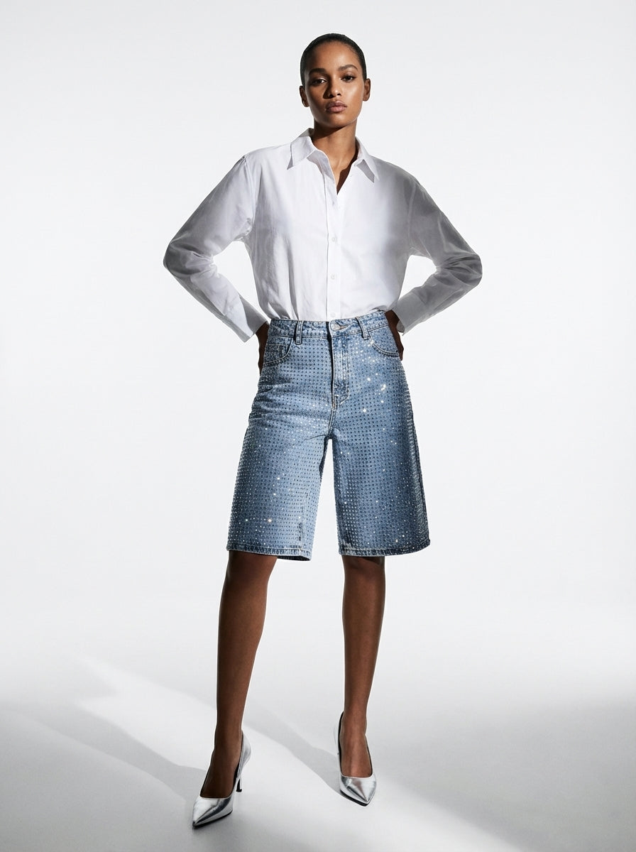 STARLIGHT CRYSTAL DENIM SHORTS