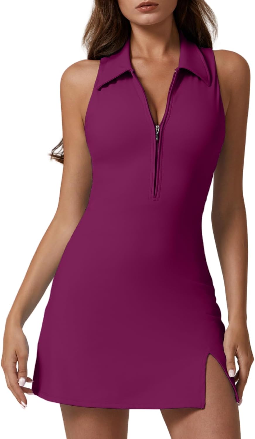 Striking purple zip-up athletic dress