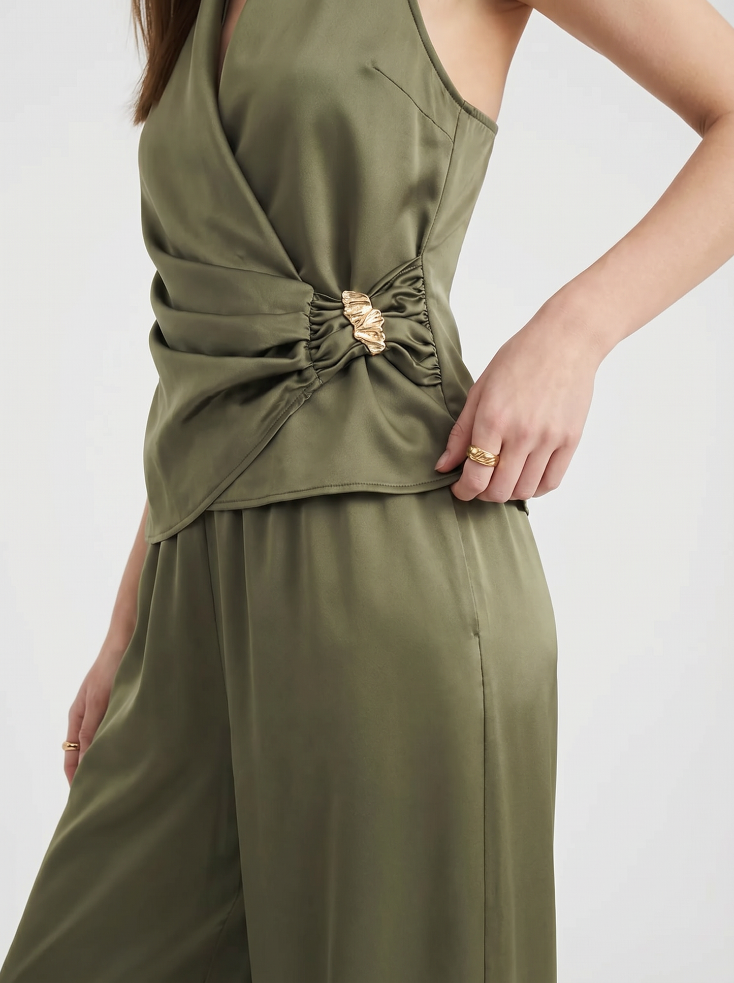Surplice Sleeveless Top and Pants Set