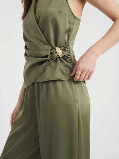 Surplice Sleeveless Top and Pants Set