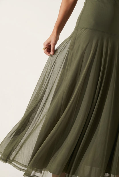 SELENE ONE-SHOULDER MESH MAXI DRESS