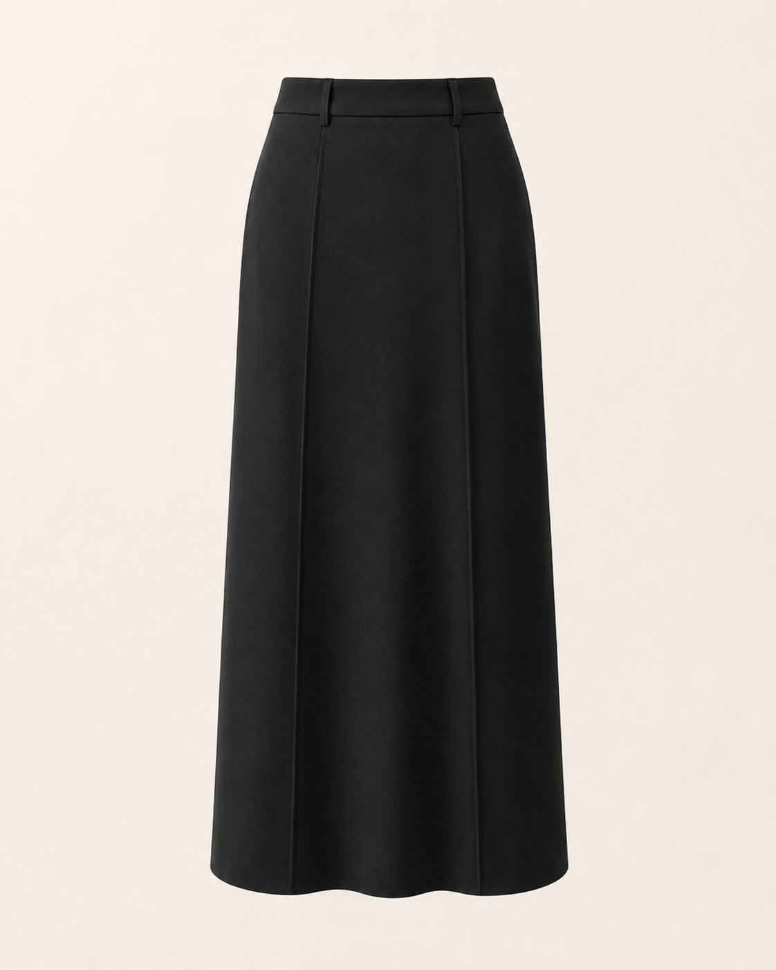 Black Alice skirt isolated product view showing front seams and waistband.