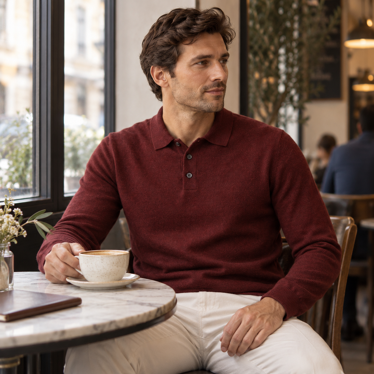 Long Sleeve Knitted Polo — café styling